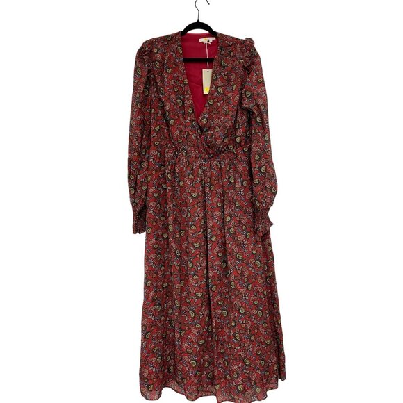 Boden Womens Becky Midi Wrap Dress UK 18R US 14R Red Paisley Floral D0041 NWT - Picture 3 of 14